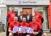 13 April 2015; The Grant Thornton Corporate 5k Team Challenge takes place in The Mall, Cork City, on Tuesday 30th of June at 7.30pm. Pictured at the launch are John Foley, CEO, Athletics Ireland, and Gearoid Costelloe, Partner, Grant Thornton, along with runners, from left, event ambassador David Matthews, Grant Thornton director and former Munster rugby player John Kelly, Grant Thornton director Ray Egan, Gerard Walsh, Grant Thornton, and former Munster rugby player Anthony Horgan. Grant Thornton Head Office, Cork. Picture credit: Diarmuid Greene / SPORTSFILE
