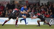 12 April 2015; Zane Kirchner, Leinster, is tackled by Nick Crosswell, left, and Nic Cudd, right, Newport Gwent Dragons. Guinness PRO12, Round 19, Newport Gwent Dragons v Leinster. Rodney Parade, Newport, Wales. Picture credit: Stephen McCarthy / SPORTSFILE