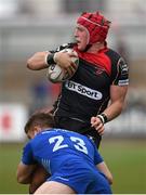 12 April 2015; Tyler Morgan, Newport Gwent Dragons, is tackled by Luke Fitzgerald, Leinster. Guinness PRO12, Round 19, Newport Gwent Dragons v Leinster. Rodney Parade, Newport, Wales. Picture credit: Stephen McCarthy / SPORTSFILE