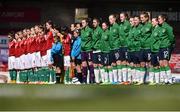 14 April 2015; The two teams of the Republic of Ireland and  Hungary line up before the start of the game. UEFA Women’s Under 17 European Championship, Elite Phase, Group 2, Republic of Ireland v Hungary, Turners Cross, Cork. Picture credit: David Maher / SPORTSFILE