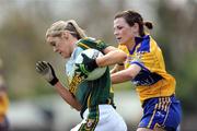 4 May 2008; Yvonne McMonegal, Donegal, in action against Carmel Considine, Clare, Suzuki Ladies NFL Division 2 Final, Clare v Donegal, Cusack Park, Ennis, Co. Clare. Picture credit: Ray McManus / SPORTSFILE