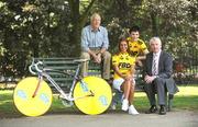 8 May 2008; Model Roberta Rowat with Dermot Dignam, Race Organiser, left, Adrian Taheny, Director of FBD Insurance, and cyclist Stephen Halpin, Dublin McNally Swords team, during the launch of this years FBD Insurance Ras which will begin on Sunday May 18th, in Navan, and finish on Sunday May 25th, in Skerries. Herbert Park, Ballsbridge, Dublin. Picture credit: Stephen McCarthy / SPORTSFILE