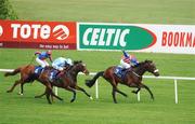 11 May 2008; Theocritus, with Pat Smullen up, on their way to winning the Carrickmines Maiden race from eventual second Mont Izu, with Kevin Manning up, 2, and eventual third Bashkirov, with Seamus Heffernan up. Derrinstown Stud Derby Trial Stakes Day, Leopardstown, Co. Dublin. Picture credit: Stephen McCarthy / SPORTSFILE