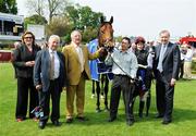 11 May 2008; Trainer Dermot Weld, left, with jockey Pat Smullen and winning connections of Casual Conquest after winning the Derrinstown Stud Derby Trial Stakes. Derrinstown Stud Derby Trial Stakes Day, Leopardstown, Co. Dublin. Picture credit: Stephen McCarthy / SPORTSFILE