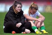 14 April 2015; A dejected Saoirse Noonan, right, Republic of Ireland, is consoled by U19 Republic of Ireland International Clare Shine after the game. UEFA Womenâ€™s Under 17 European Championship, Elite Phase, Group 2, Republic of Ireland v Hungary, Turners Cross, Cork. Picture credit: Eoin Noonan / SPORTSFILE