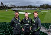 15 April 2015; Ireland's Max Sorensen, left, Alex Cusack, centre, and Kevin O'Brien ahead of the Royal one-day London International between Ireland and England at Malahide Cricket Club on Friday 8th May. Malahide Cricket Club, Malahide, Co. Dublin. Picture credit: Ramsey Cardy / SPORTSFILE