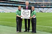 15 April 2015; Ard Stiúrthoir of the GAA Paraic Duffy with Special Olympics Ireland Athletes Michaelle Stynes, Basketball, and Billy Kane, Gymnastics, in attendance at the announcement of the GAA charities for 2015. Croke Park, Dublin. Picture credit: Matt Browne / SPORTSFILE