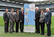 15 April 2015; Ard Stiúrthoir of the GAA Paraic Duffy with, from left, Ciaran Hanlon, Oadraic Vallely, Paula Dardall, Seamus Kirk, Kathleen Hanlon and Fr. Malachy Conlon, all from the Maria Goretti Foundation, in attendance at the announcement of the GAA charities for 2015. Croke Park, Dublin. Picture credit: Matt Browne / SPORTSFILE