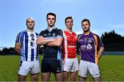 16 April 2015; In attendance at the 2015 Dublin Club Senior Hurling Championships launch are, from left to right, Ballyboden St Endas' Stephen Hiney, St Judes' Danny Sutcliffe, Cuala's Mark Schutte and Kilmacud Crokes ' Niall Corcoran. Parnell Park, Dublin. Picture credit: Ramsey Cardy / SPORTSFILE