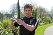 17 April 2015; Kildare U21 footballer Niall Kelly with his EirGrid Player of the Month Award for March, awarded for his outstanding performances during the month in the EirGrid GAA U21 Football Leinster Championship. Herbert Park Hotel, Dublin. Picture credit: Piaras O Midheach / SPORTSFILE