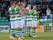 17 April 2015; Shamrock Rovers players stand for a minute's applause in memory of former Shamrock Rovers player and manager Ray Treacy. SSE Airtricity League Premier Division, Shamrock Rovers v Dundalk. Tallaght Stadium, Tallaght, Co. Dublin. Picture credit: Matt Browne / SPORTSFILE