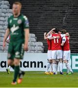 17 April 2015; Ciaran Kilduff, St Patrick's Athletic, celebrates with team-mates after scoring his side's first goal. SSE Airtricity League Premier Division, Bohemians v St Patrick's Athletic. Dalymount Park, Dublin. Picture credit: David Maher / SPORTSFILE