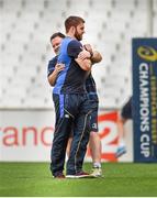 18 April 2015; Leinster's Sean O'Brien and head coach Matt O'Connor share a joke during their captain's run before the European Rugby Champions Cup Semi-Final against RC Toulon. Stade VÃ©lodrome, Marseilles, France. Picture credit: Stephen McCarthy / SPORTSFILE