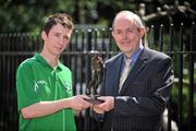 8 May 2008; Paddy Kavanagh, Bray Wanderers, is presented with the eircom / Soccer Writers Association of Ireland Player of the Month Award for April by Padraig Corkery, Head of Sponsorship, eircom. Merrion Square, Dublin. Picture credit: Brendan Moran / SPORTSFILE