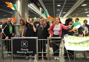 8 May 2008; Ireland fans await the arrival of Team Ireland players. TEAM Ireland returned from the Special Olympics European Football Tournament which took place in Switzerland as competition runners up having lost out to Latvia in the finals by one goal.  24 countries in total took part in the tournament to celebrate European Football Week, supported by UEFA. Dublin Airport. Picture credit: Brian Lawless / SPORTSFILE