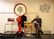 11 May 2008; Tom McGuirk, examines the race card, beside the old jockeys weighing scales in the weighing room. Derrinstown Stud Derby Trial Stakes Day, Leopardstown, Co. Dublin. Picture credit: Stephen McCarthy / SPORTSFILE