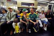 11 May 2008; General view of Leitrim supporters Gerry Bohan, left, and John O'Flynn, travelling on train 1 on the subway to the Bronx before the game between New York and Leitrim. GAA Football Connacht Senior Championship, New York v Leitrim, Gaelic Park, Bronx, New York. Picture credit: David Maher / SPORTSFILE