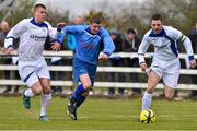 19 April 2015; Keith Kearney, Northend United, in action against Dean Young, left, and David Andrews, Liffey Wanderers. FAI Aviva Junior Cup, Semi-Final, North End Utd v Liffey Wanderers. Ferrycarrig Park, Wexford. Picture credit: David Maher / SPORTSFILE