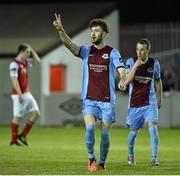 20 April 2015; Lee Duffy, Drogheda United, celebrates after scoring his side's second goal. SSE Airtricity League Premier Division, St Patrick's Athletic v Drogheda United. Richmond Park, Dublin. Picture credit: David Maher / SPORTSFILE