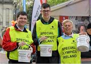 24 April 2015; Special Olympics volunteers were out in force in locations around Ireland today. The sports charity is aiming to raise €500,000 in a single day to support its sports programme for 9,000 athletes with intellectual disabilities. Pictured are, from left, Tomas Mulcahy, from Cabinteely, Keith Butler, from Terenure, and Rita Lawlor, from Edenmore, Dublin. Grafton Street, Dublin. Picture credit: Piaras Ó Mídheach / SPORTSFILE