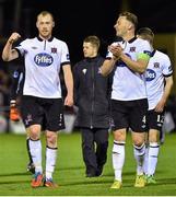 24 April 2015; Chris Shields, left, and Andy Boyle, Dundalk, celebrate at the end of the game. SSE Airtricity League Premier Division, Cork City v Dundalk. Turners Cross, Cork. Picture credit: David Maher / SPORTSFILE