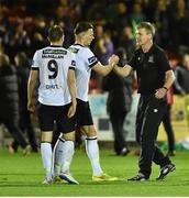 24 April 2015; Stephen Kenny, Dundalk manager, celebrates with Andy Boyle at the end of the game. SSE Airtricity League Premier Division, Cork City v Dundalk. Turners Cross, Cork. Picture credit: David Maher / SPORTSFILE
