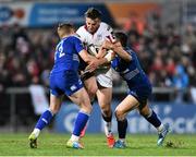 24 April 2015; Stuart McCloskey, Ulster, is tackled by Ian Madigan, left, and Jimmy Gopperth, Leinster. Guinness PRO12, Round 20, Ulster v Leinster. Kingspan Stadium, Ravenhill Park, Belfast. Picture credit: Ramsey Cardy / SPORTSFILE