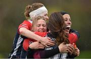 25 April 2015; Mullingar players Niamh Kennedy, Louise Kelly, Jenny Gibson and Sinead Holmes celebrate after the final whistle. Bank  of Ireland Paul Flood Cup Final, Mullingar v Tullow. Greystones RFC, Dr. Hickey Park, Greystones, Co. Wicklow.  Picture credit: Matt Browne / SPORTSFILE