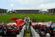 24 April 2015; The Ulster team run out ahead of the game. Guinness PRO12, Round 20, Ulster v Leinster. Kingspan Stadium, Ravenhill Park, Belfast. Picture credit: Ramsey Cardy / SPORTSFILE