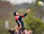 25 April 2015; Adrienne Andrews, Mullingar, takes the ball in the lineout against Tullow. Bank of Ireland Paul Flood Cup Final, Mullingar v Tullow. Greystones RFC, Dr. Hickey Park, Greystones, Co. Wicklow.  Picture credit: Matt Browne / SPORTSFILE