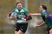 25 April 2015; Val Van Veen, Balbriggan, is tackled by Tara Jackson, Gorey. Bank of Ireland Paul Cusack Cup Final, Balbriggan v Gorey. Greystones RFC, Dr. Hickey Park, Greystones, Co. Wicklow. Picture credit: Matt Browne / SPORTSFILE