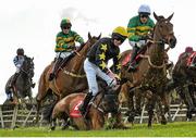 29 April 2015; Waydownsouth, with Matthew Bowes up, falls from his mount during the Martinstown Opportunity Series Final Handicap Hurdle. Punchestown Racecourse, Punchestown, Co. Kildare. Picture credit: Matt Browne / SPORTSFILE