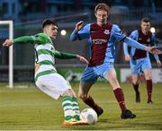 1 May 2015; Brandon Miele, Shamrock Rovers, in action against Carl Walshe, Drogheda United. SSE Airtricity League Premier Division, Shamrock Rovers v Drogheda United, Tallaght Stadium, Tallaght, Co. Dublin. Picture credit: David Maher / SPORTSFILE