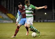 1 May 2015; David O'Connor, Shamrock Rovers, in action against Sean Brennan, Drogheda United. SSE Airtricity League Premier Division, Shamrock Rovers v Drogheda United, Tallaght Stadium, Tallaght, Co. Dublin. Picture credit: David Maher / SPORTSFILE