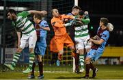 1 May 2015; Drogheda United goalkeeper Michael Schlingermann in action against Mikey Drennan, Shamrock Rovers. SSE Airtricity League Premier Division, Shamrock Rovers v Drogheda United, Tallaght Stadium, Tallaght, Co. Dublin. Picture credit: David Maher / SPORTSFILE