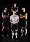 27 May 2008; Three stripes - three boots. members of the adidas GAA team were photographed at St Vincent's GAA Club, Dublin, showcasing adidas' three top of the range boots in the adidas family and their benefits specific to the Gaelic Footballer. Pictured are, clockwise from left, Paul Galvin, Kerry, and Steven McDonnell, Armagh, both in the Predator Powerswerve boots, Michael Meehan, Galway, in the F50.8 TUNiT+ boots and Bernard Brogan, Dublin, in the adipure boots. St Vincent's GAA Club, Dublin`. Picture credit: Brendan Moran / SPORTSFILE