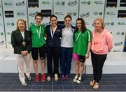 1 May 2015; Medal recipients from the women's 50m butterfly final, in the company of Anne McAdam, left, President of Swim Ireland, and Maev Nic Lochlainn, principal officer at the Department of Transport Tourism and Sport, from left, Bethy Firth, Ards, Caroline McTaggart, NCSA, Shauna O'Brien, UCD, and Emma Reid, Ards. 2015 Irish Open Swimming Championships at the National Aquatic Centre, Abbotstown, Dublin.  Picture credit: Piaras Ó Mídheach / SPORTSFILE