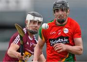 3 May 2015; Sean Murphy, Carlow, in action against Gary Greville, Westmeath. Leinster GAA Hurling Senior Championship Qualifier Group Round 1, Westmeath v Carlow. Cusack Park, Mullingar, Co. Westmeath. Picture credit: David Maher / SPORTSFILE