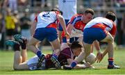 3 May 2015;  Damien Comer, Galway, in action against  Ronan McGinley, Darren Freeman and Gerard McCartan, New York. Connacht GAA Football Senior Championship, Preliminary Round, New York v Galway. Gaelic Park, New York, USA. Picture credit: Ray Ryan / SPORTSFILE