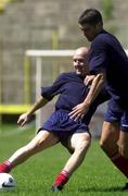 10 July 2000; Paul Doolin in action against new signing Rober Raeside during Shelbourne Squad training at  air Stadium in Skopje, Macedonia. Photo by David Maher/Sportsfile