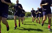 10 July 2000; Shelbourne players warm up during Shelbourne Squad training at  air Stadium in Skopje, Macedonia. Photo by David Maher/Sportsfile