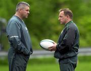 8 June 2000; Ireland coach Warren Gatland, left, in conversation with assistant coach Eddie O'Sullivan during Ireland Rugby Squad training at Manchester in New Hampshire, USA. Photo by Matt Browne/Sportsfile