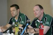 5 June 2008; Ireland defence coach Graham Steadman, left, and manager Joe Miles during a press conference. 2008 Ireland Rugby Summer Tour, Holiday Inn, Featherston Street, Wellington, New Zealand. Picture credit: Tim Hales / SPORTSFILE