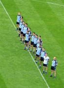 8 June 2008; The Dublin players stand during the playing of the National Anthem. GAA Football Leinster Senior Championship Quarter-Final, Louth v Dublin, Croke Park, Dublin. Picture credit: Stephen McCarthy / SPORTSFILE