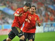 10 June 2008; David Villa, Spain, celebrates after scoring his side's third goal of the game with team-mate Santi Cazorla, right. UEFA EURO 2008TM, Spain v Russia, Stadion Tivoli Neu, Innsbruck, Austria. Picture credit; Pat Murphy / SPORTSFILE