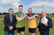 7 May 2015; Pictured are, from left to right, James McCartan, Ulster XV manager, former Dublin footballer Barry Cahill, Rest of Ireland Select XV, former Down footballer Brendan Coulter, Ulster XV, and Sean Boylan, Rest of Ireland Select manager, ahead of The GAA Open, a charity exhibition match between an Ulster XV and a Rest of Ireland Select XV, that will take place during the Irish Open Golf Week in Newcastle, Co. Down, on Monday 25th May. Royal County Down Golf Club, Down. Picture credit: Oliver McVeigh / SPORTSFILE