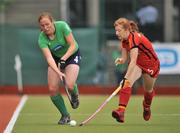 12 June 2008; Roisin Flinn, Ireland, in action against Nina Hasselmann, Germany. Setanta Sports Trophy, Ireland v Germany, National Hockey Stadium, UCD, Belfield, Dublin. Picture credit: Brendan Moran / SPORTSFILE