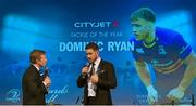 9 May 2015; Dominic Ryan is interviewed by MC Darragh Maloney after receiving his City Jet Tackle of the Year award at the Leinster Rugby Awards Ball. The Leinster Rugby Awards Ball took place, at the Double Tree by Hilton hotel, Dublin, in front of over 500 attendees as Leinster Rugby celebrated the achievements of those both on and off the field in both the domestic and the professional game. On the night Sean Cronin was awarded the Bank of Ireland Leinster Rugby Players' Player of the Year and Jack Conan was awarded the Samsung Galaxy S6 Young Player of the Year award. RTÉ's Darragh Maloney was MC for the evening as Leinster Rugby Head Coach Matt O'Connor, Captain Jamie Heaslip and the rest of the players also took the opportunity to celebrate the careers of Leinster Rugby stalwarts Gordon D'Arcy and Shane Jennings. Picture credit: Stephen McCarthy / SPORTSFILE
