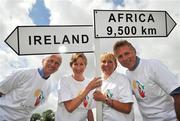 11 June 2008; Tracy Piggott, founder of the Playing for Life charity, with John Treacy, CEO of the Irish Sports Council, left, Eamonn Coghlan, and Catherina McKiernan, second from left, at the launch of the Tesco Run to Africa Challenge. The Run to Africa Challenge hopes to raise money for the Playing for Life Charity by holding a virtual run from Dublin to Ethiopia, a distance of 9,500km. The Run to Africa takes place on the weekend of the 3rd of October and will see two treadmills placed in 25 Tesco Ireland stores across the country. People will be encouraged to raise 100 euros and then run their kilometre at a selected time over the weekend. The National Aquatic Centre (NAC), Abbotstown, Dublin. Picture credit: Brian Lawless / SPORTSFILE