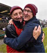 10 May 2015; Michael Ryan, left, Westmeath manager, celebrates with former Kilkenny goalkeeper and current Westmeath physical trainer Michael Walsh at the end of the game. Leinster GAA Hurling Senior Championship Qualifier Group, round 2, Westmeath v Antrim. Cusack Park, Mullingar, Co. Westmeath. Picture credit: David Maher / SPORTSFILE